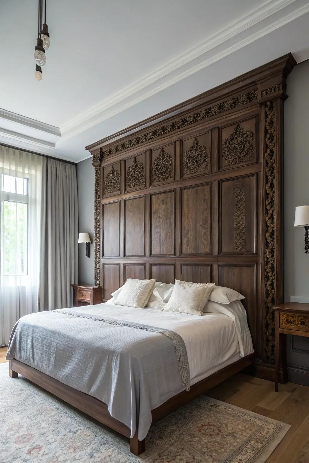 A full wall panel headboard creates a dramatic and impressive statement.