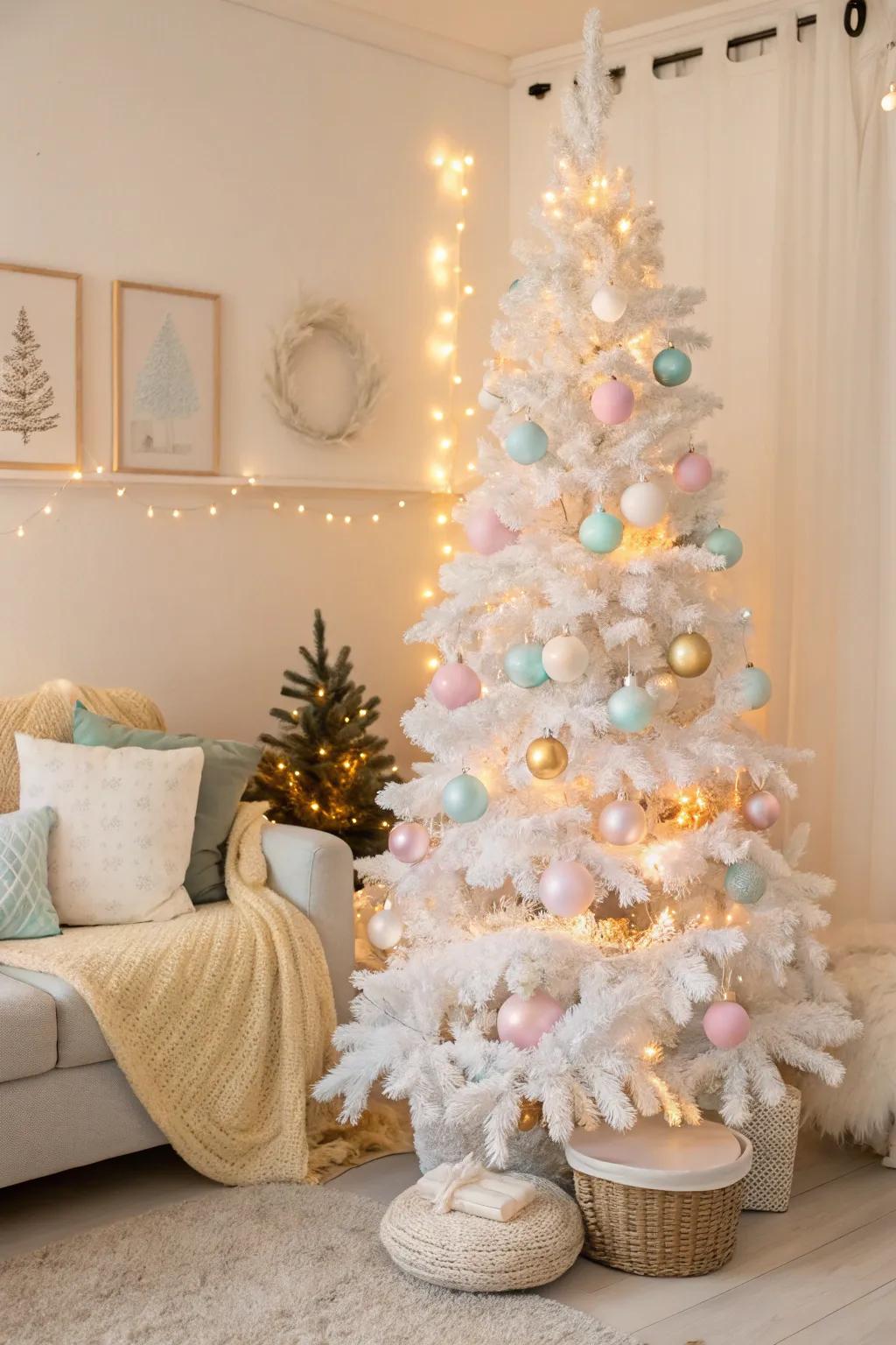 Pastel dream theme on a white Christmas tree.