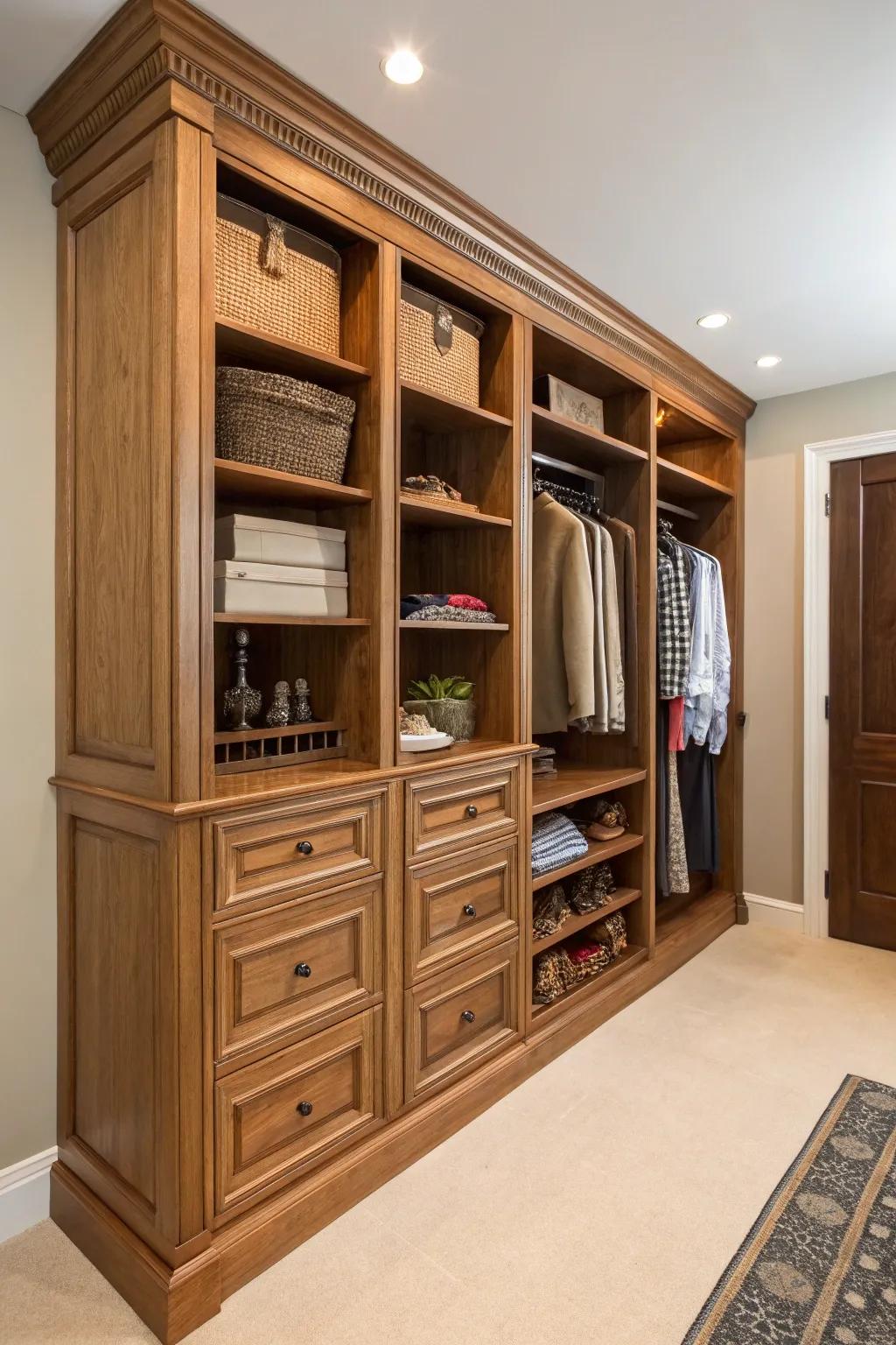 Custom-built closets offer a personalized touch.