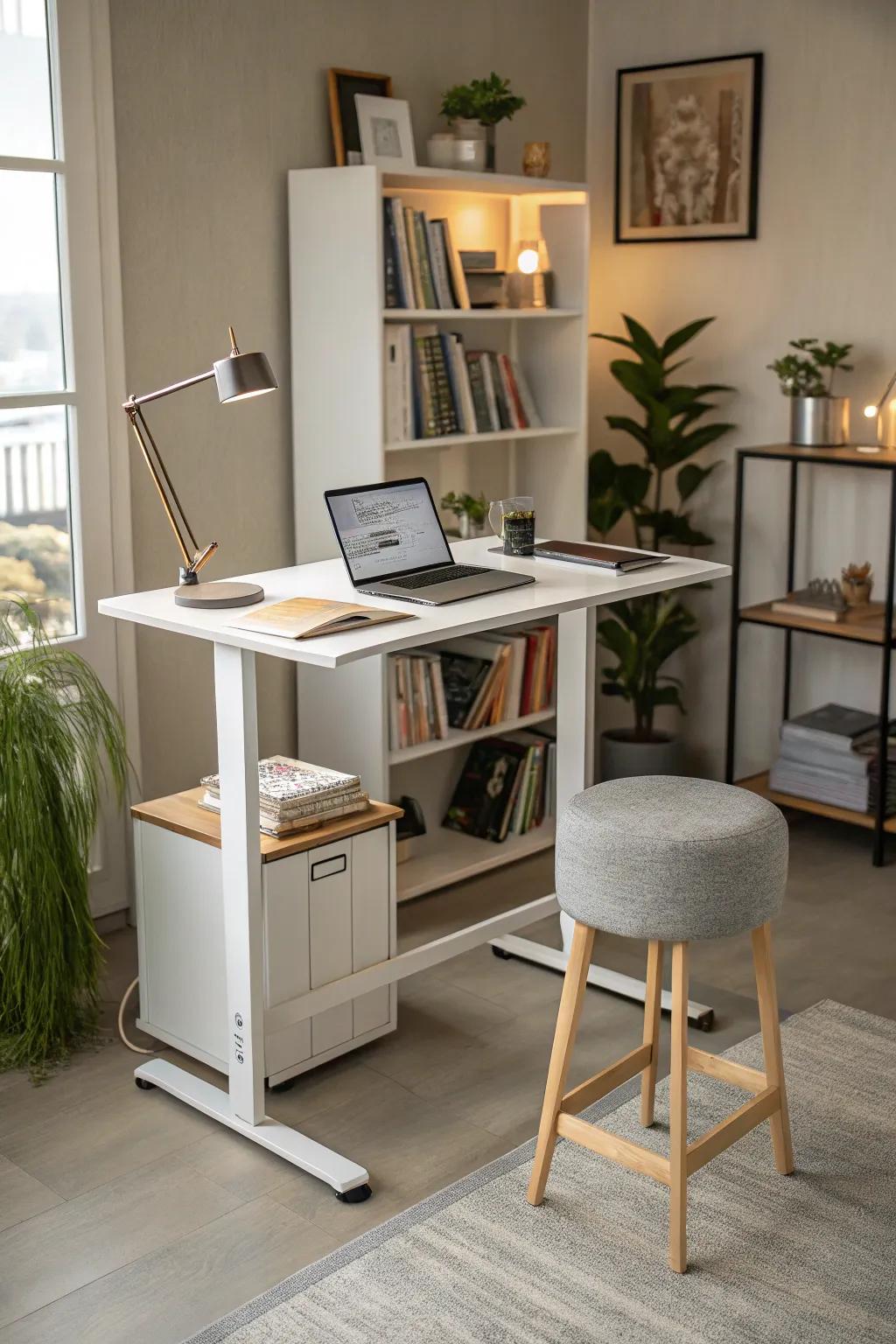 A stand-up desk helps you move and stay energized.