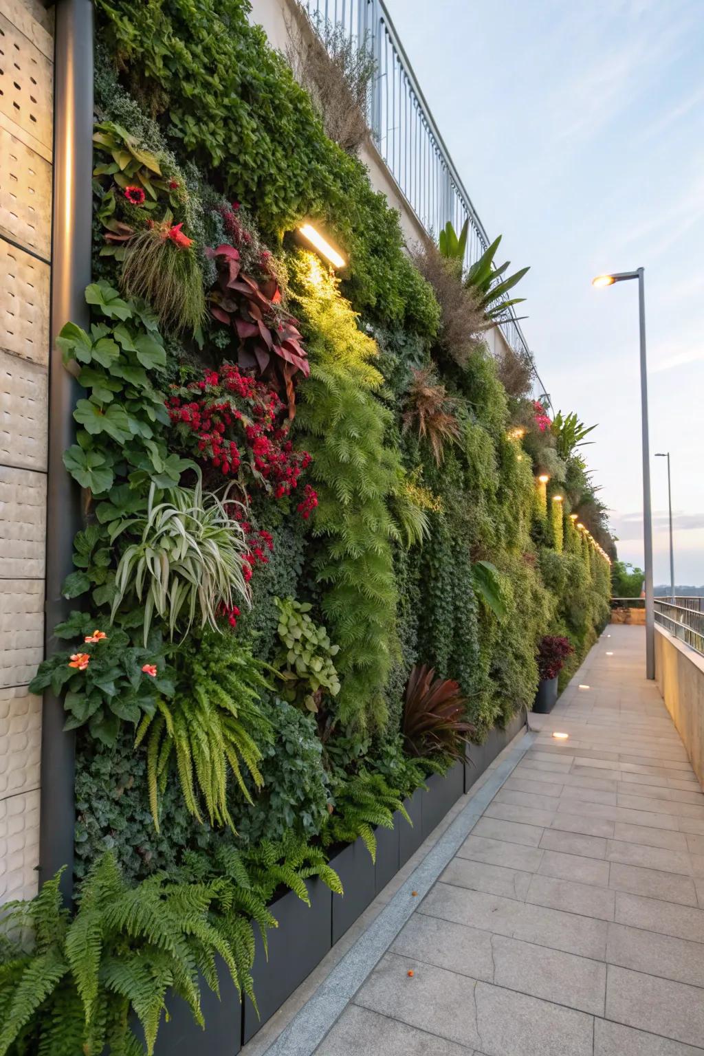 Vertical gardens maximize space and add lush greenery.