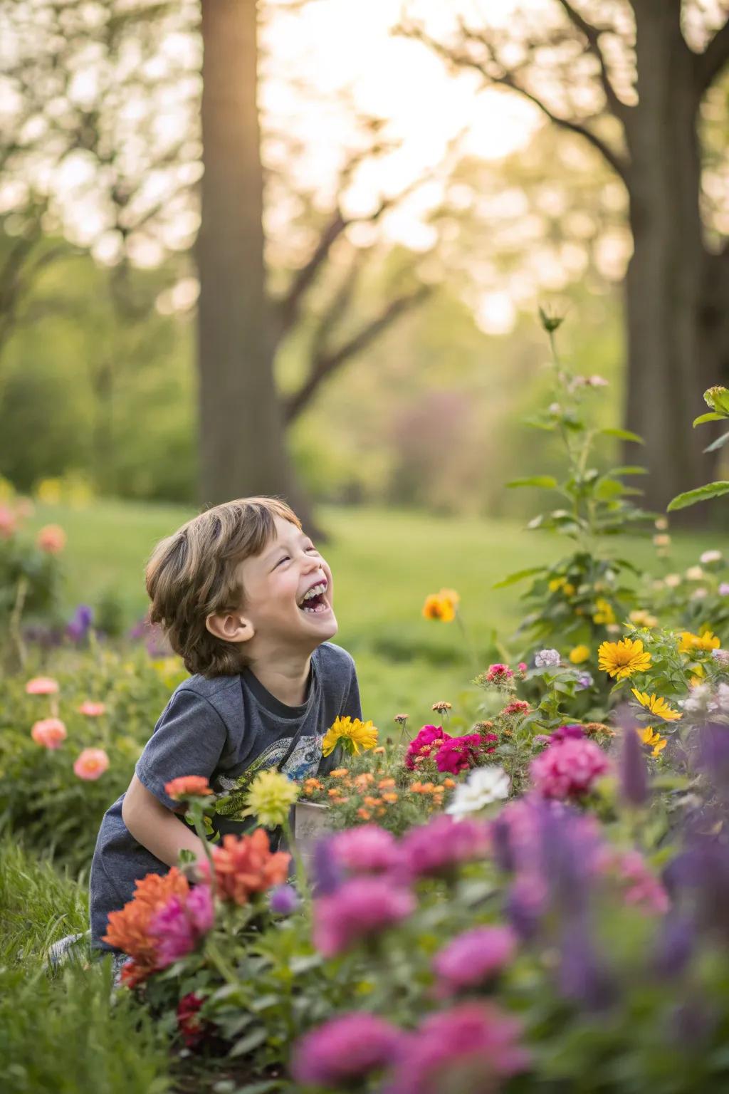 A garden provides a dreamy setting for spontaneous photos.