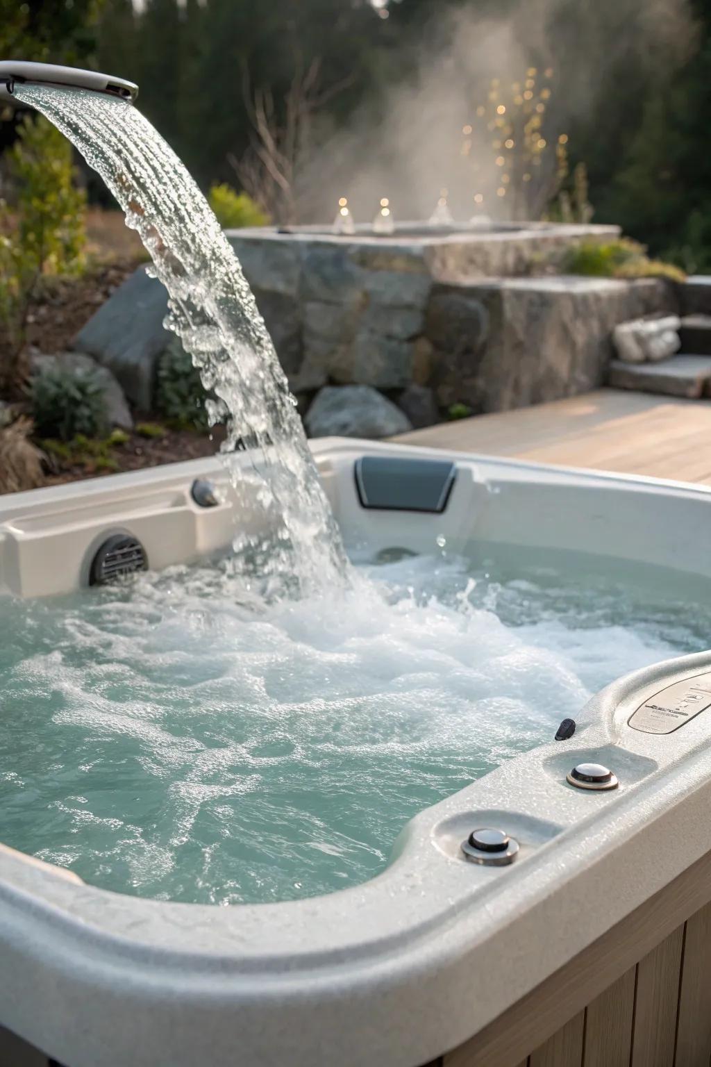 A waterfall feature adds a soothing, natural touch.