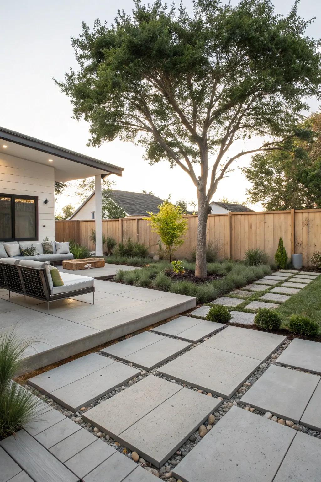 Large pavers create a contemporary and streamlined patio design.