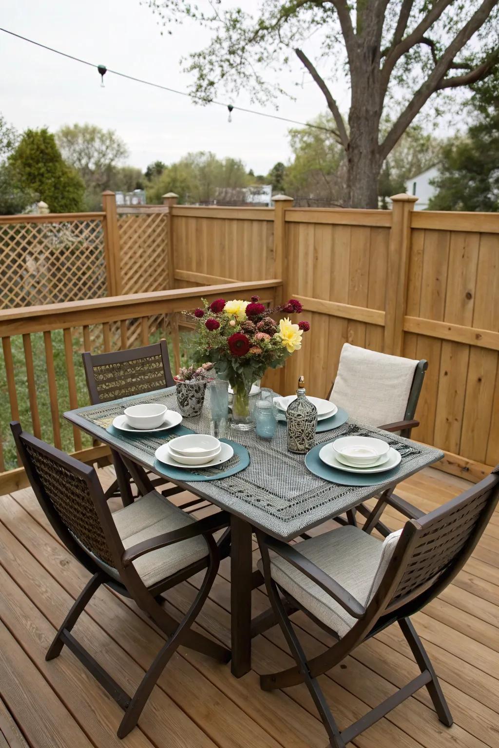Establish a dining area to enjoy outdoor meals.