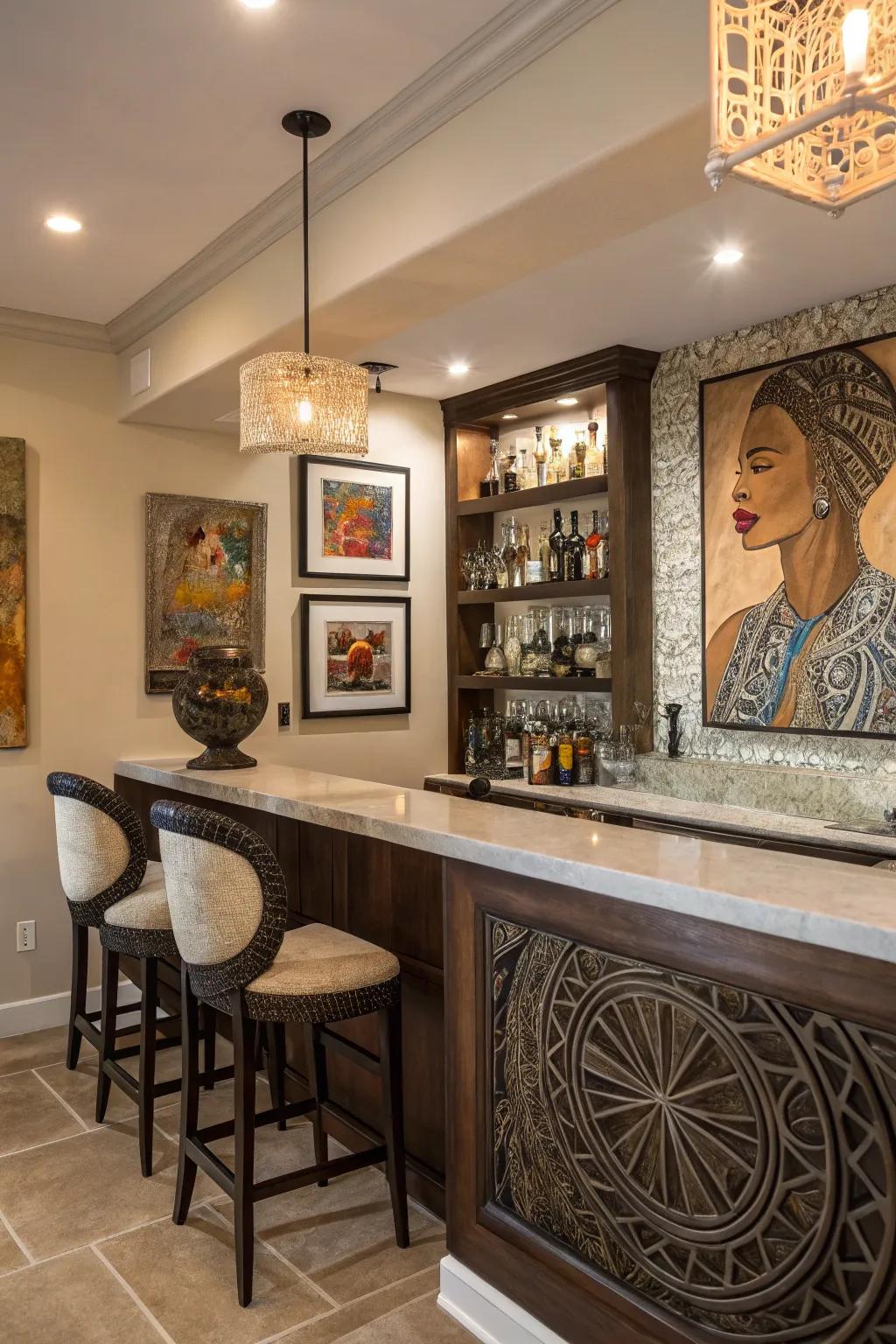 Artistic elements add character and personality to your bar.