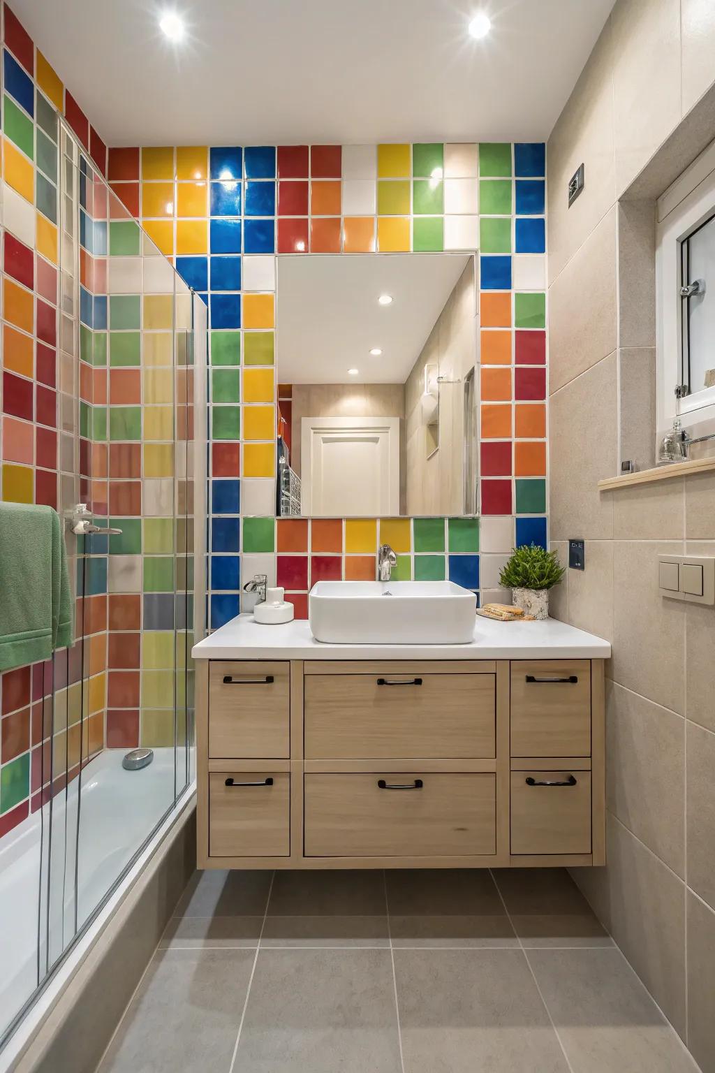 Vibrant tiles inject a splash of color and energy.