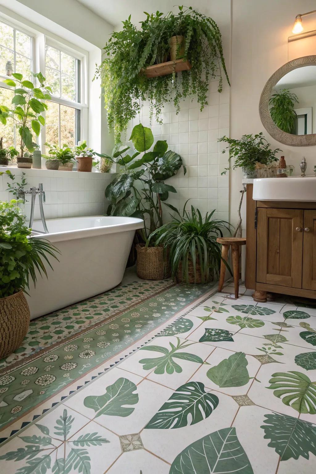 Nature-inspired durable flooring produces a peaceful and calming bathroom setting.