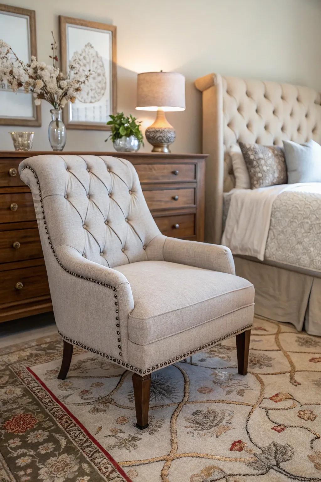 Tufted chairs elevate any space with their refined elegance and inviting comfort.