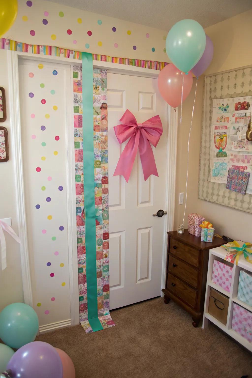 Gift wrap style adds a playful and festive touch to your bedroom door.