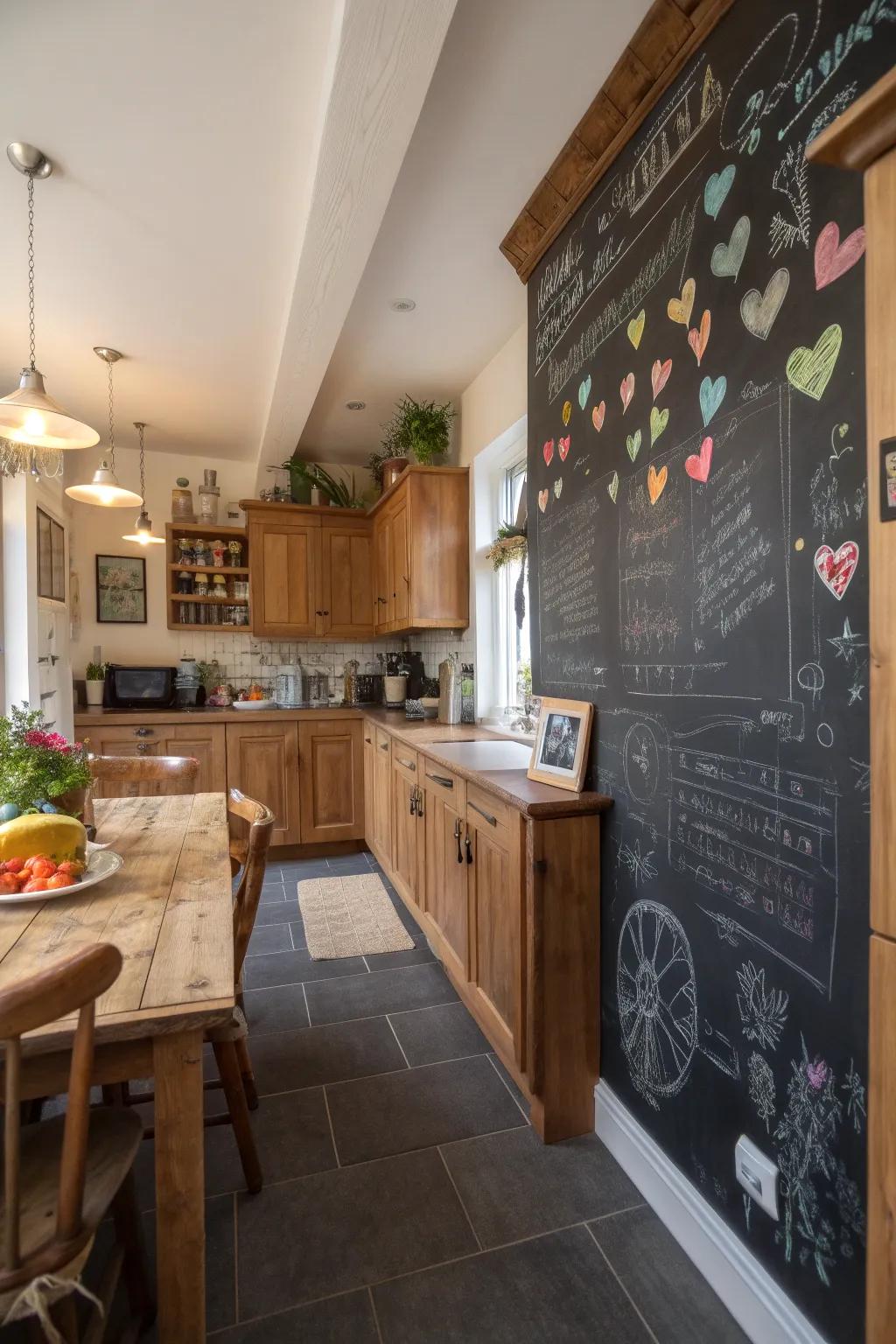 Incorporate usefulness and enjoyment with a slateboard wall.