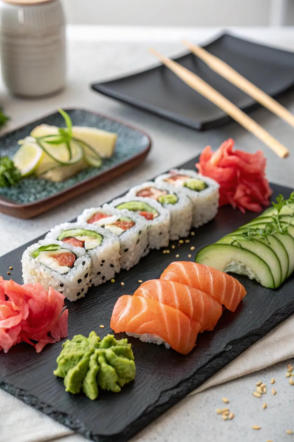 A unique sushi-inspired platter for an elegant brunch touch.