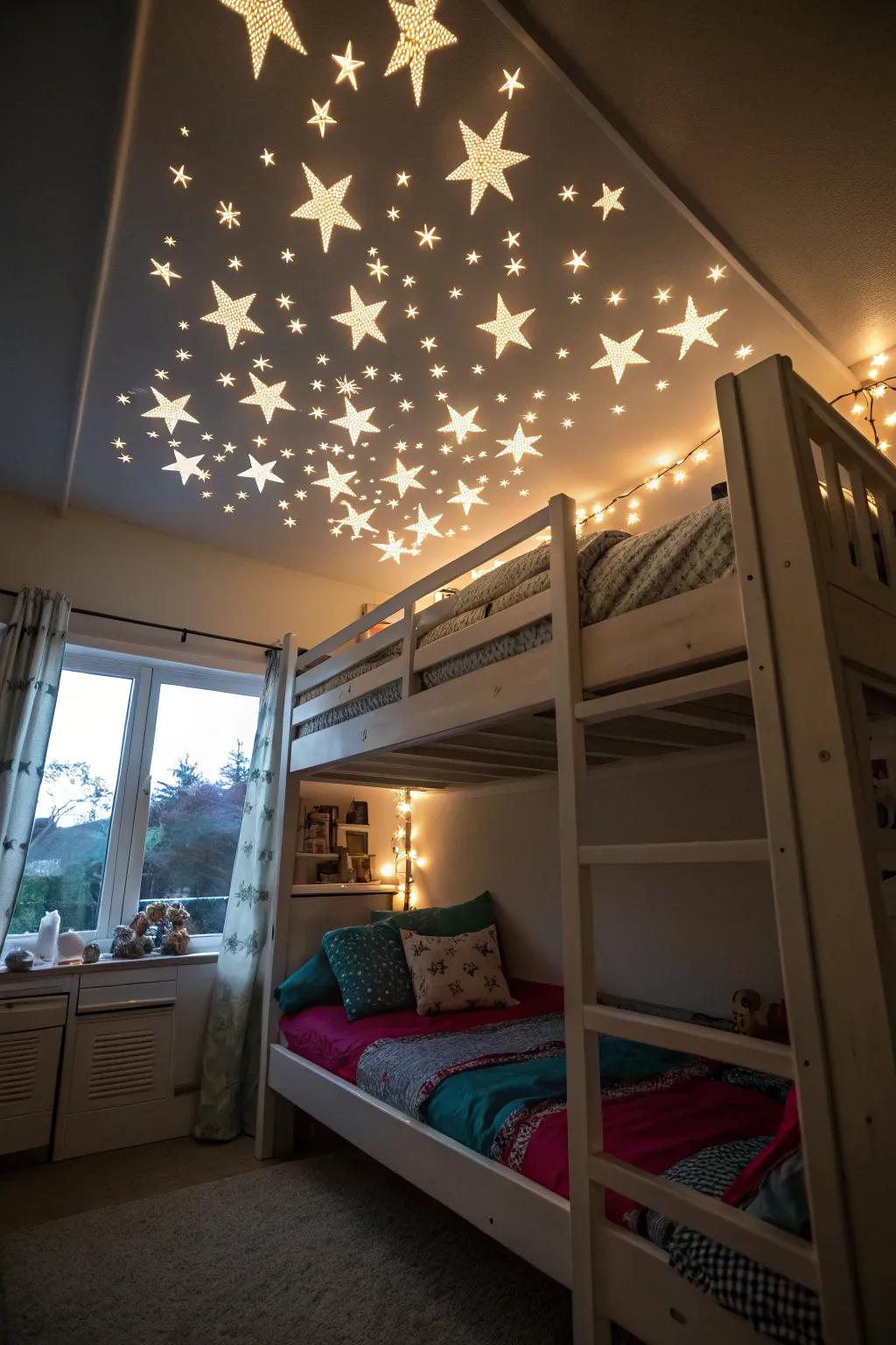 A starry ceiling delivers whimsy and enchantment.