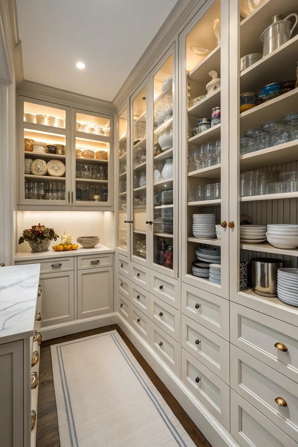 Vertical storage maximizes area in this lofty pantry.