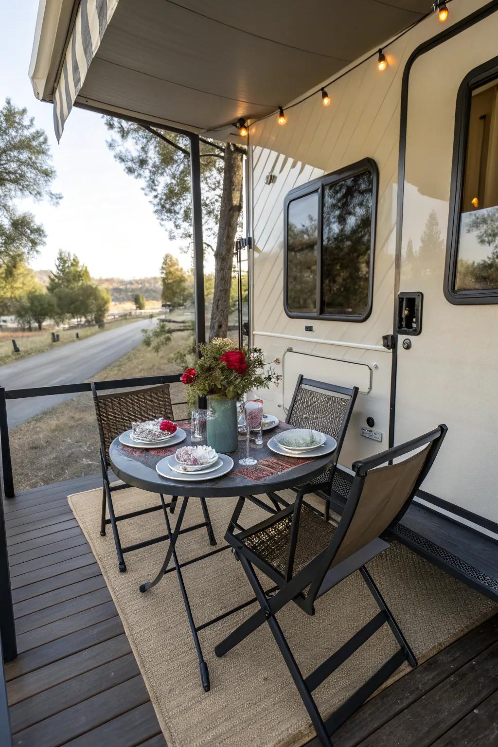 An outdoor dining setup for enjoying meals in nature.