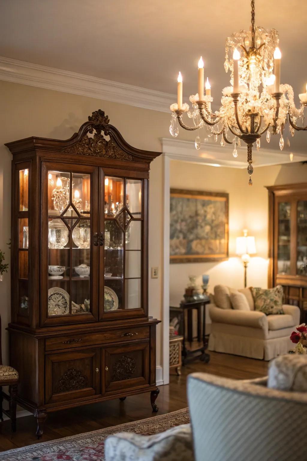 Ambient lighting emphasizing a display case.