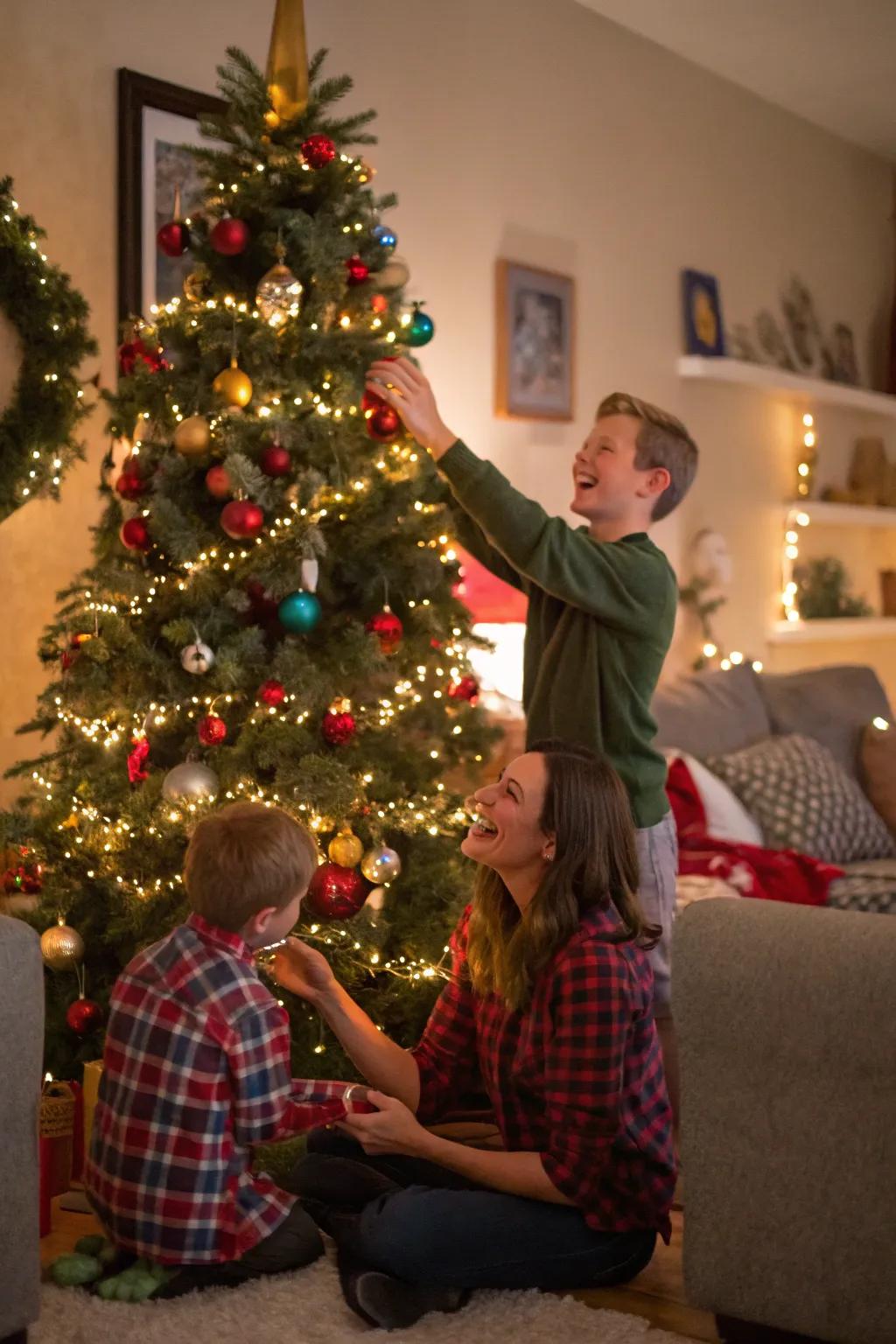 Adorning the shrub captures genuine family moments.