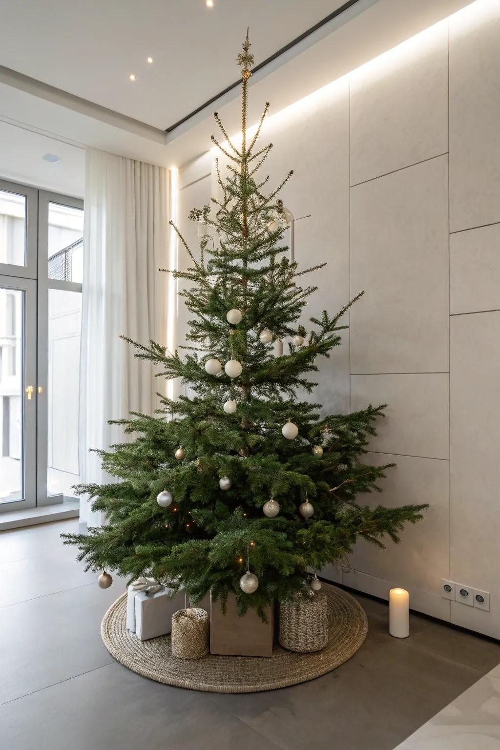 Understated chic delivers a simple yet stylish Christmas tree theme.