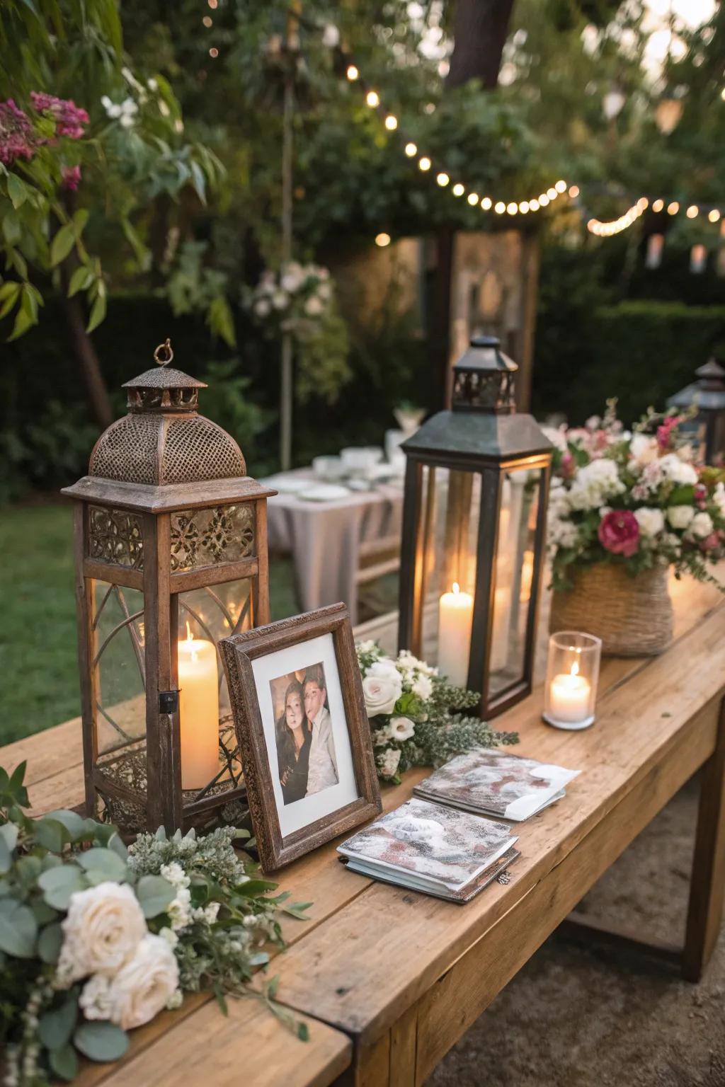 Vintage decor elements add nostalgia to a country wedding.