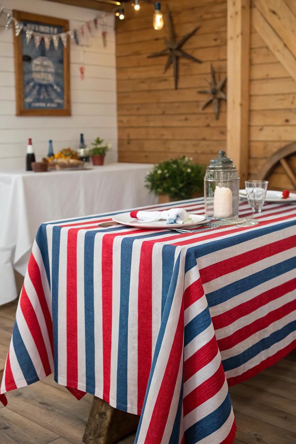 Red and blue stripes enhance the nautical vibe.