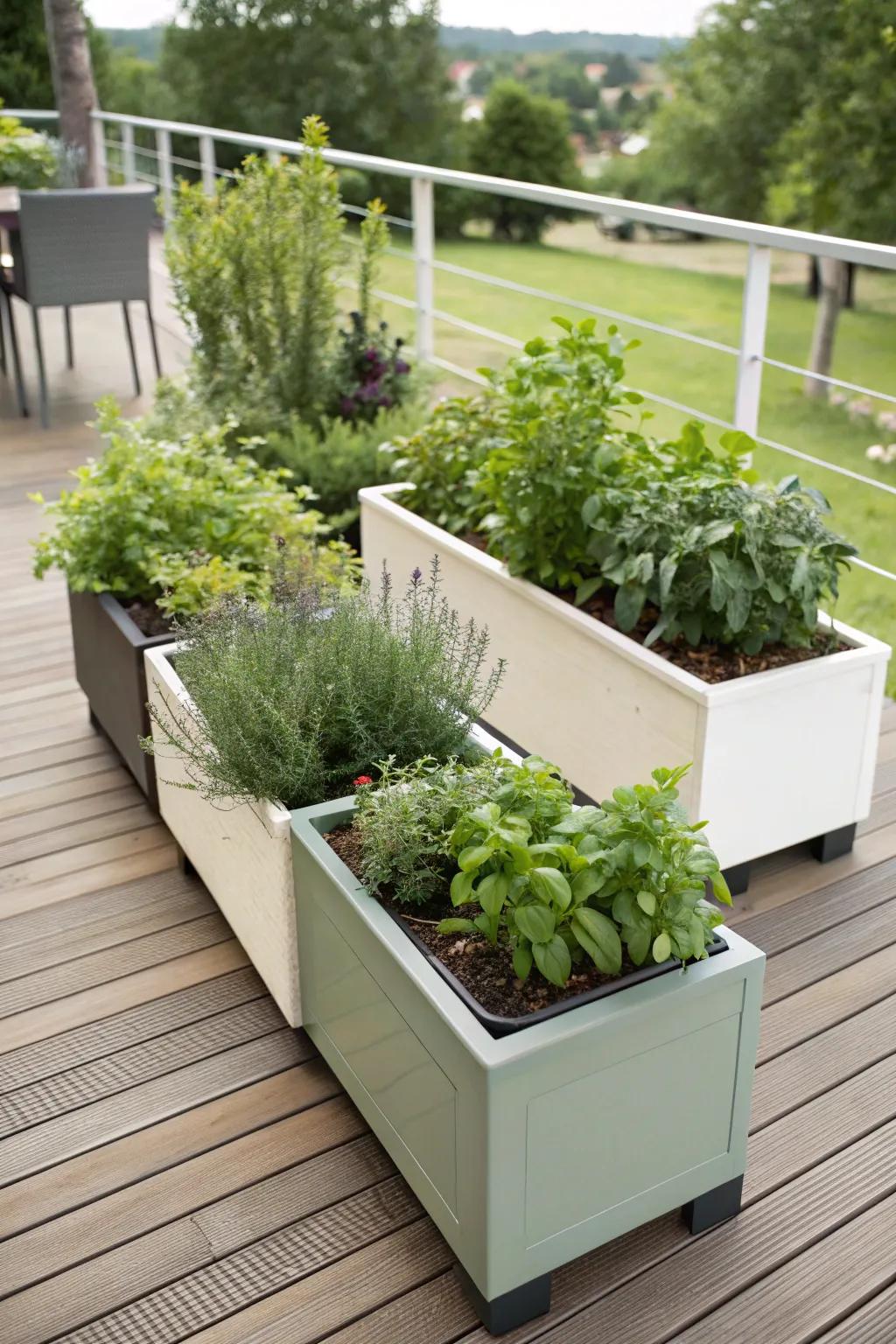 Blend your herb garden with your deck effortlessly.