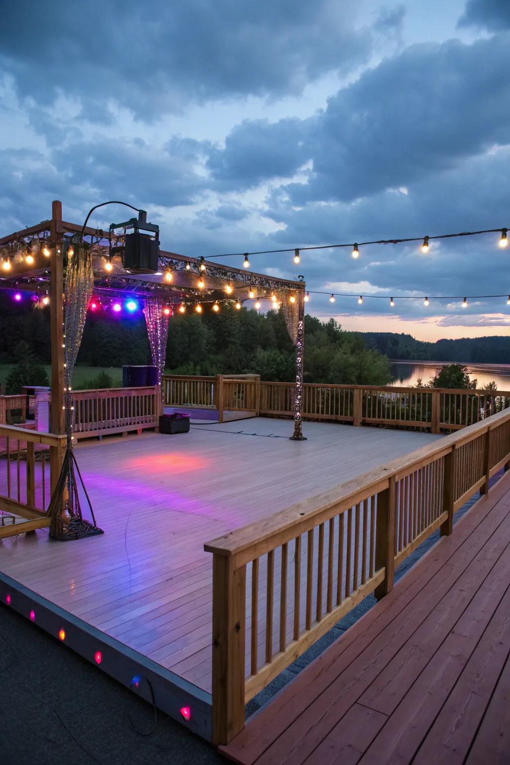 A dance floor transforms your deck into a lively party scene.