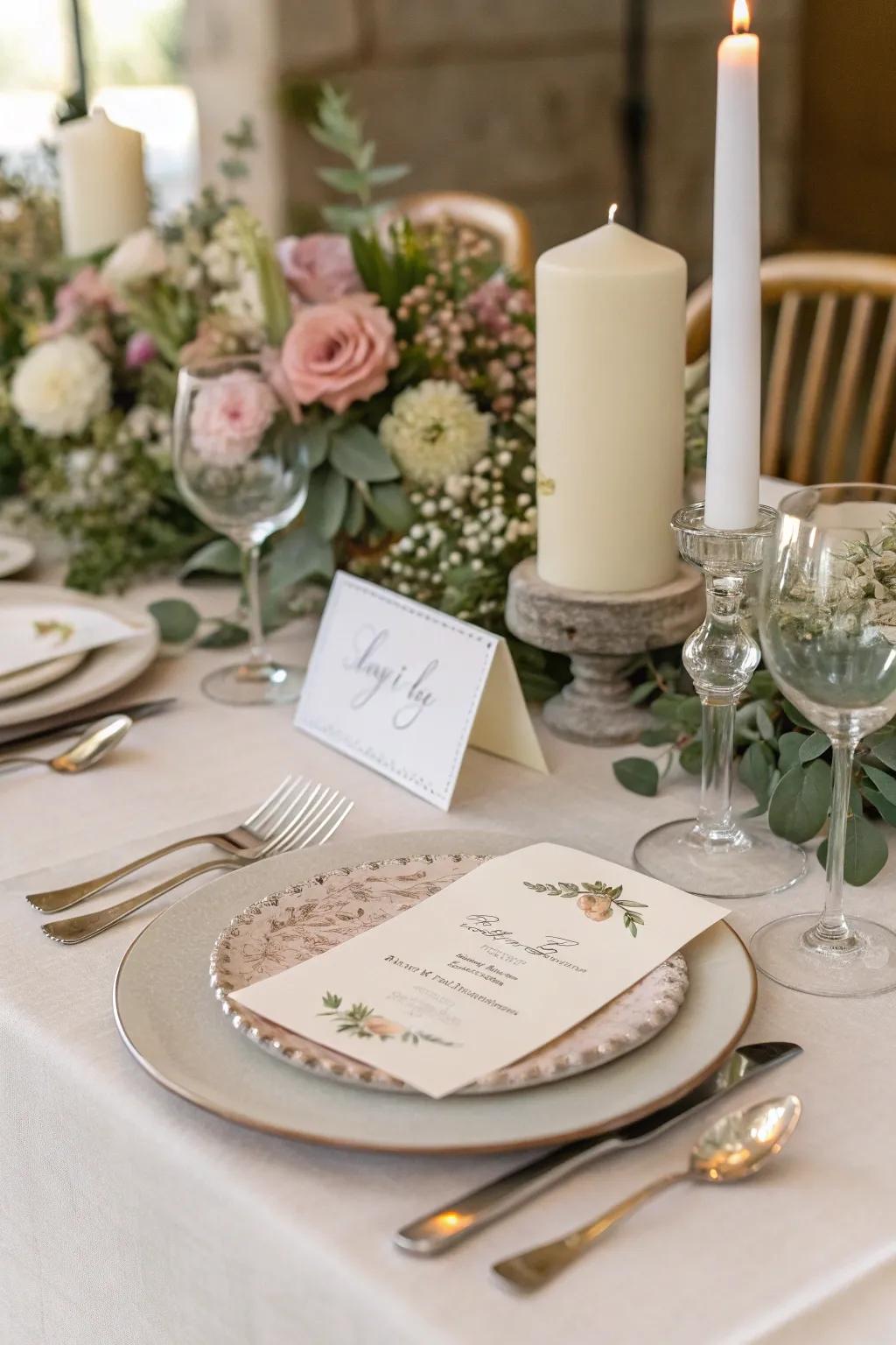 Seamless integration of place cards with table decor.