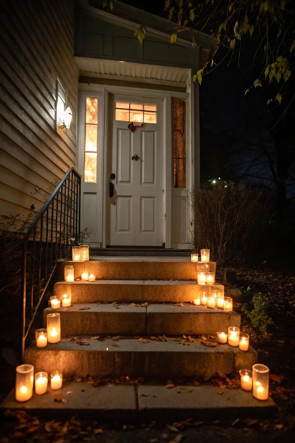 An eerie candlelit display for a haunted Halloween aesthetic.