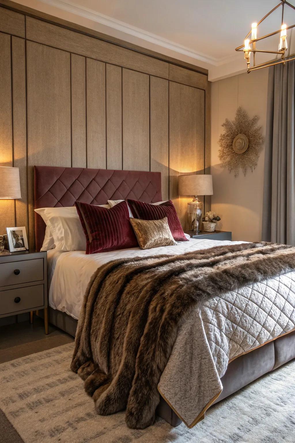 The different layers add texture and captivate the eye in the bedroom.