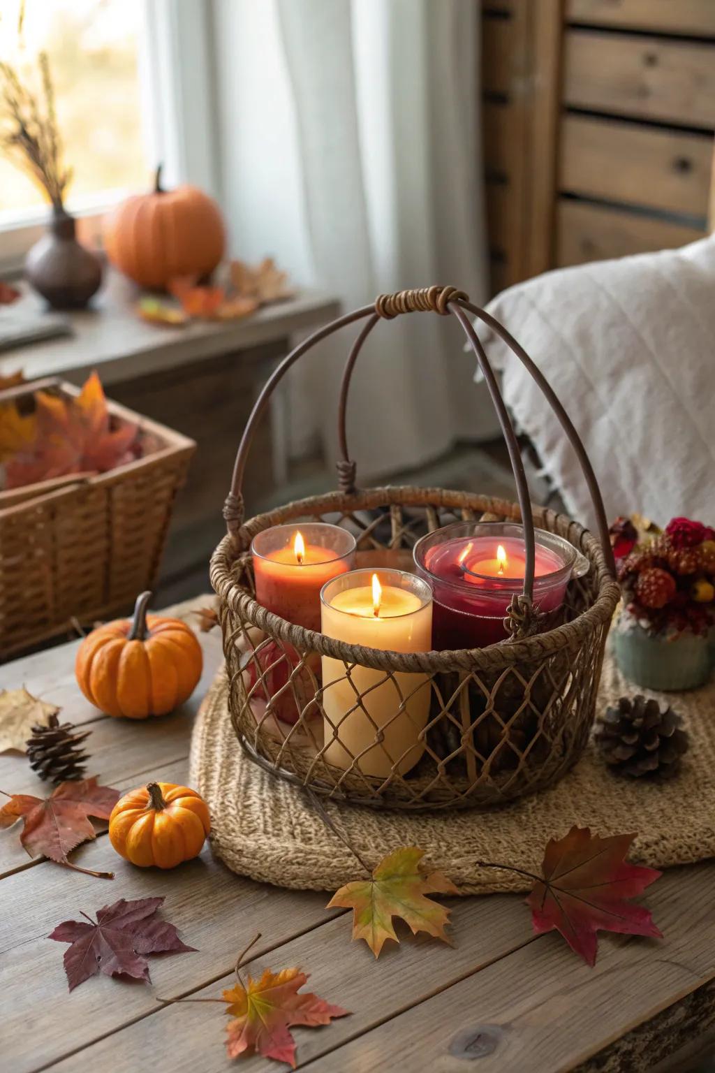 Craft a cozy ambiance with autumn-scented candles.