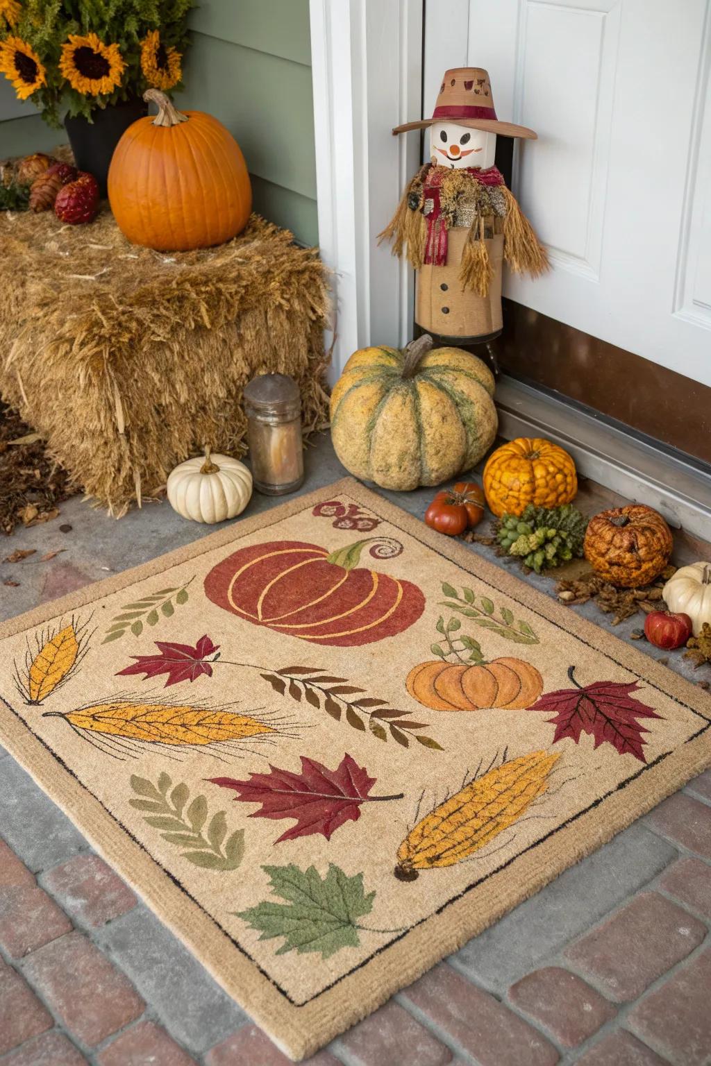 Harvest-themed doormat celebrating autumnal abundance.