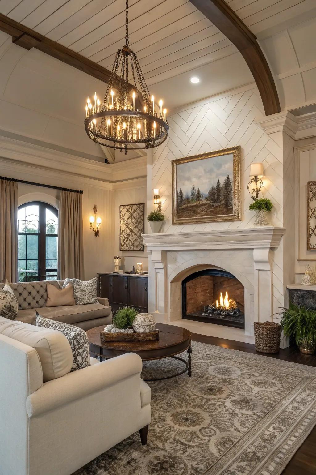 Arched schemes introduce refinement and softness to your fireplace.