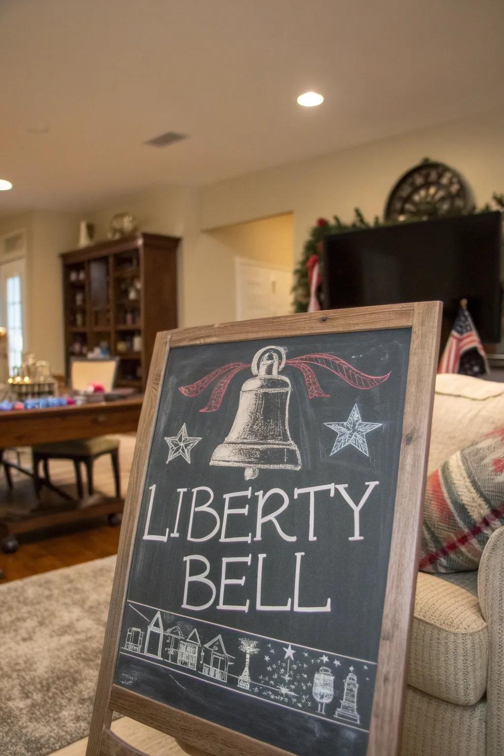 A historical tribute with the Liberty Bell in chalkboard art.