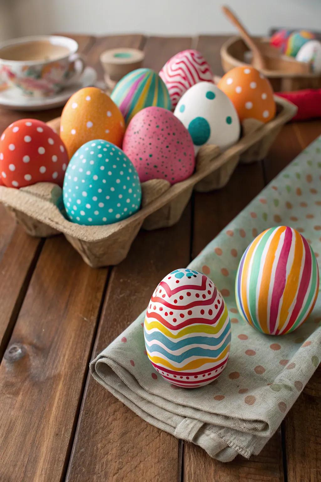 Colorful and patterned eggs that catch the eye.