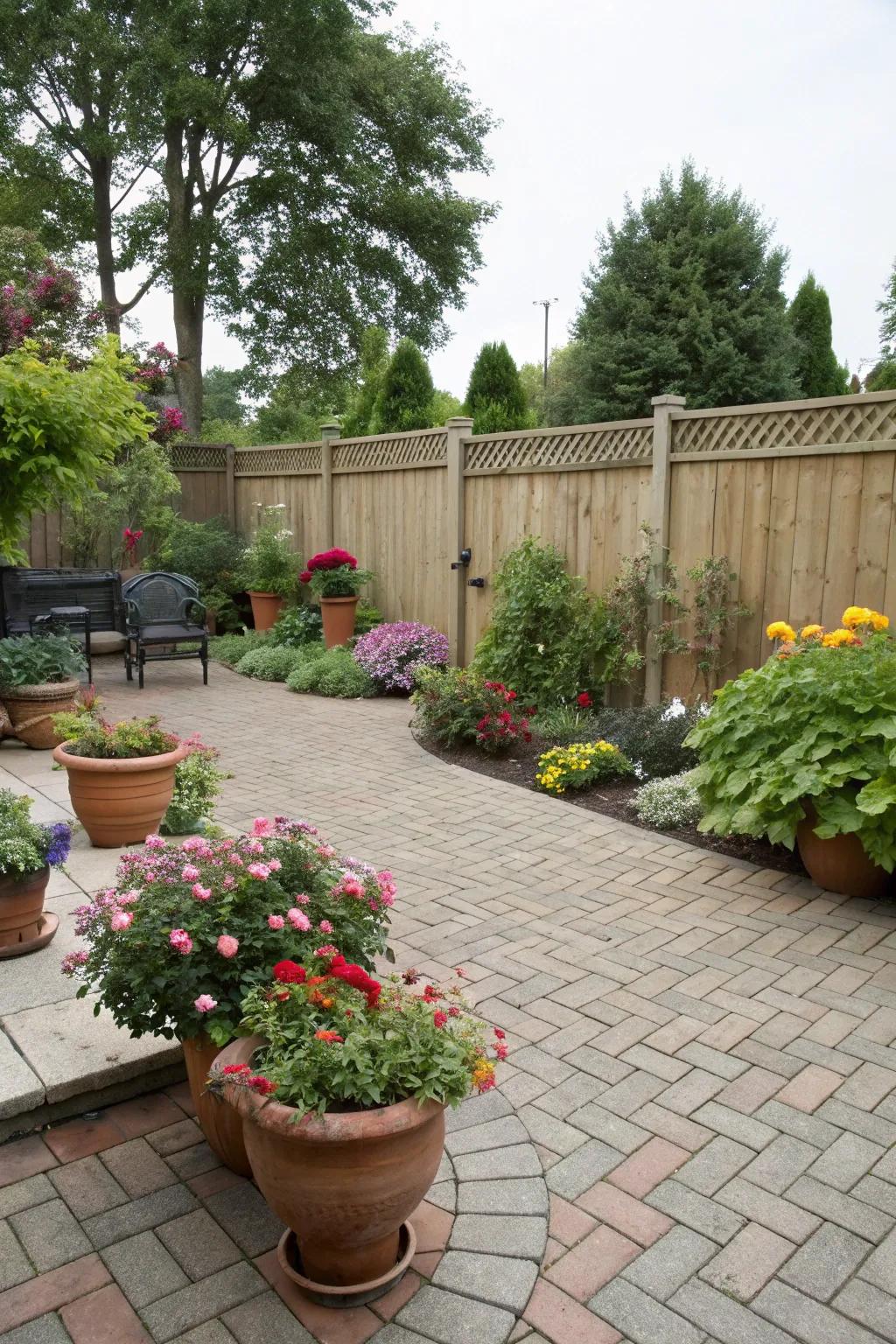 A rustic brick patio, just right for outdoor meals and relaxation.