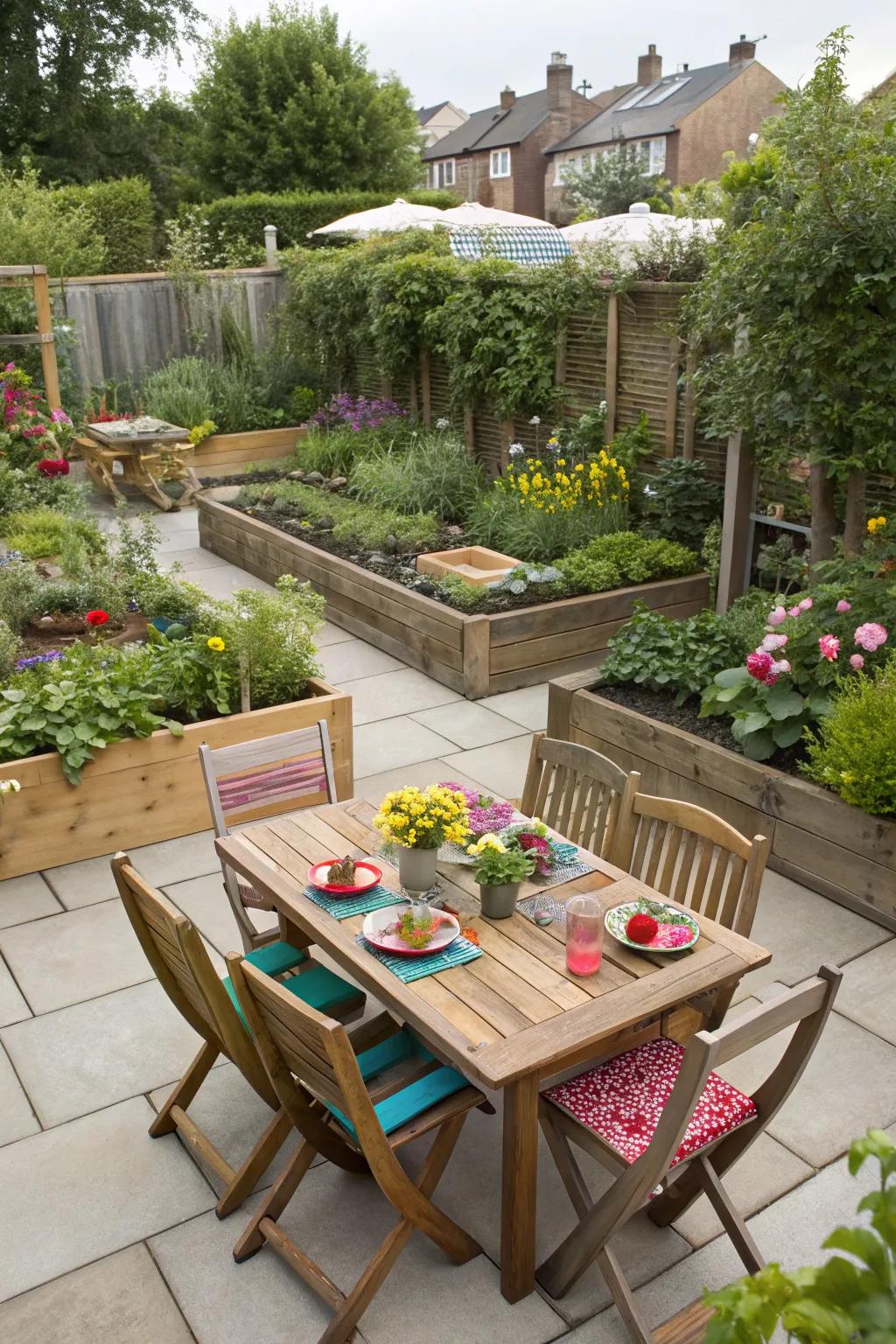 Functional zones make gardens feel organized and inviting.