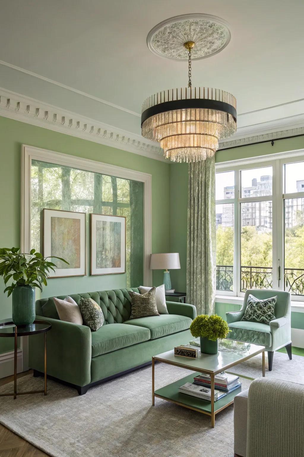 Natural and artificial illumination enhance this verdant living space.