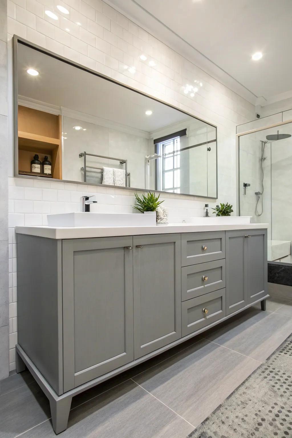 Floating vanities create an illusion of space in compact bathrooms.