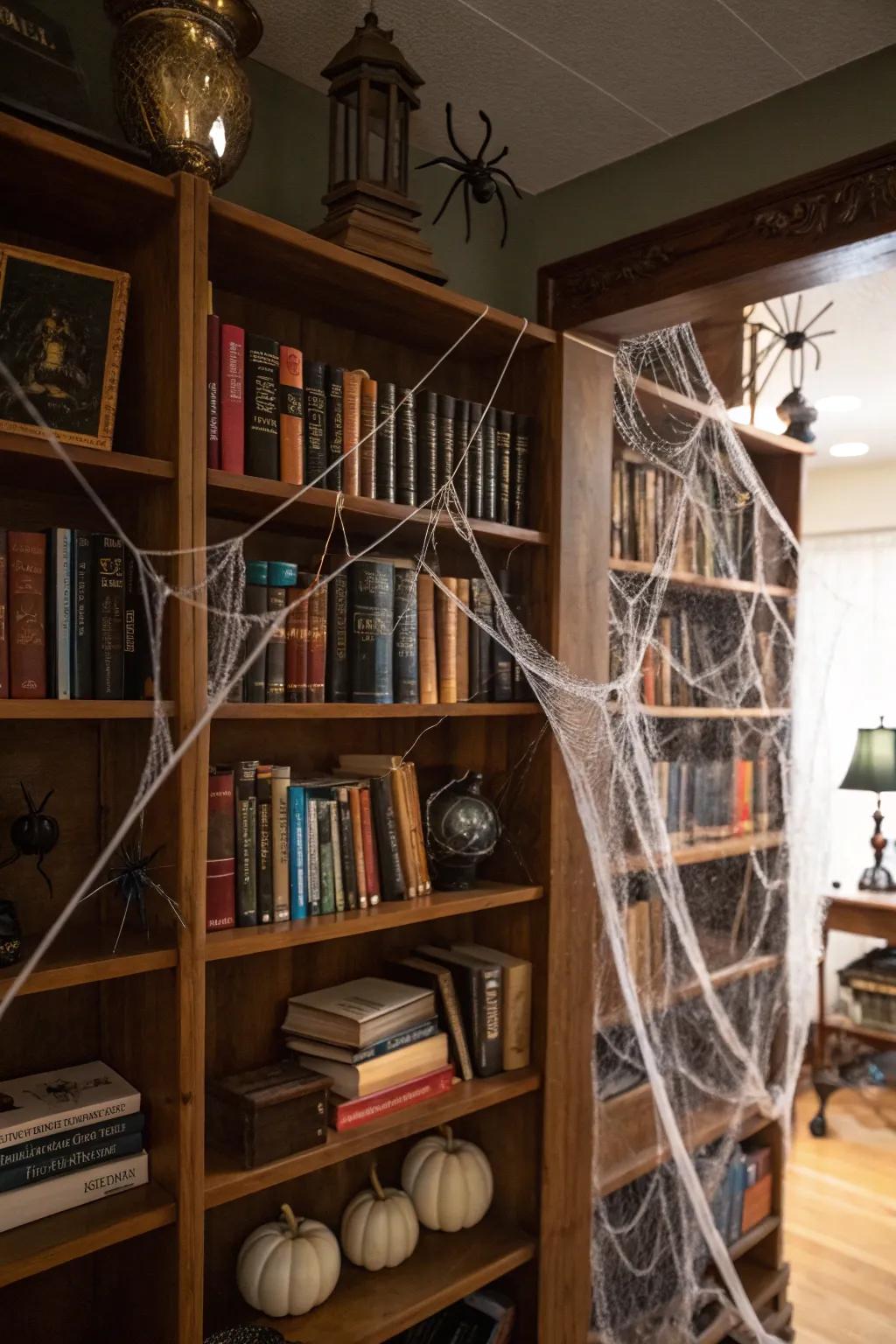 Cobwebs infuse a spectral ambiance.