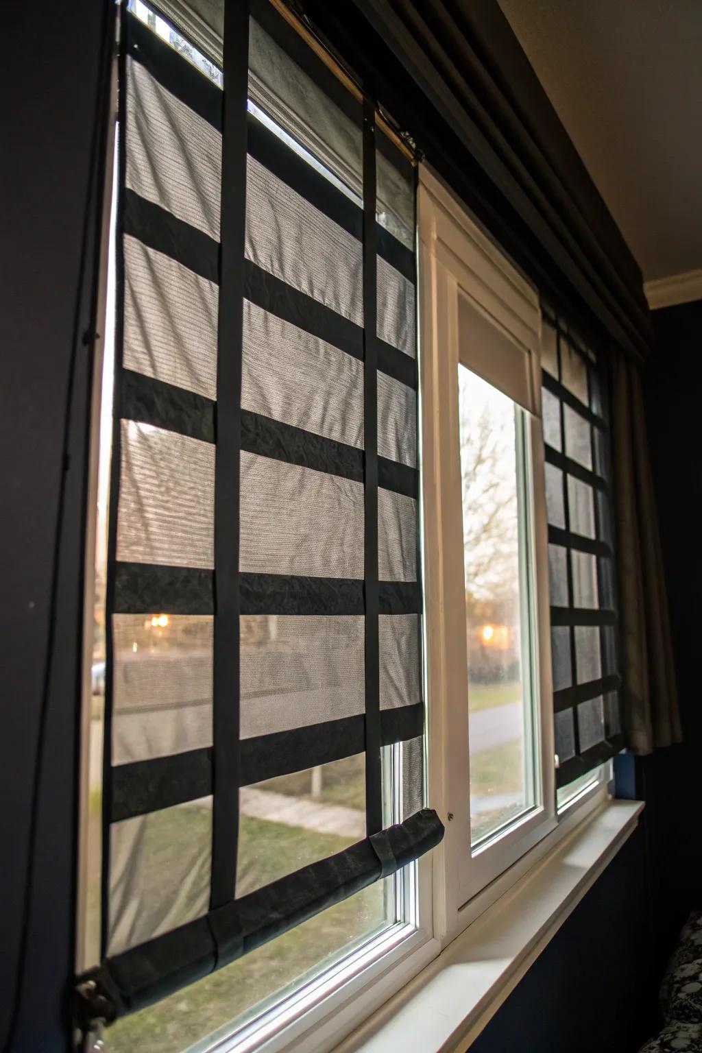 Velcro and fabric establish a versatile and temporary blackout alternative.