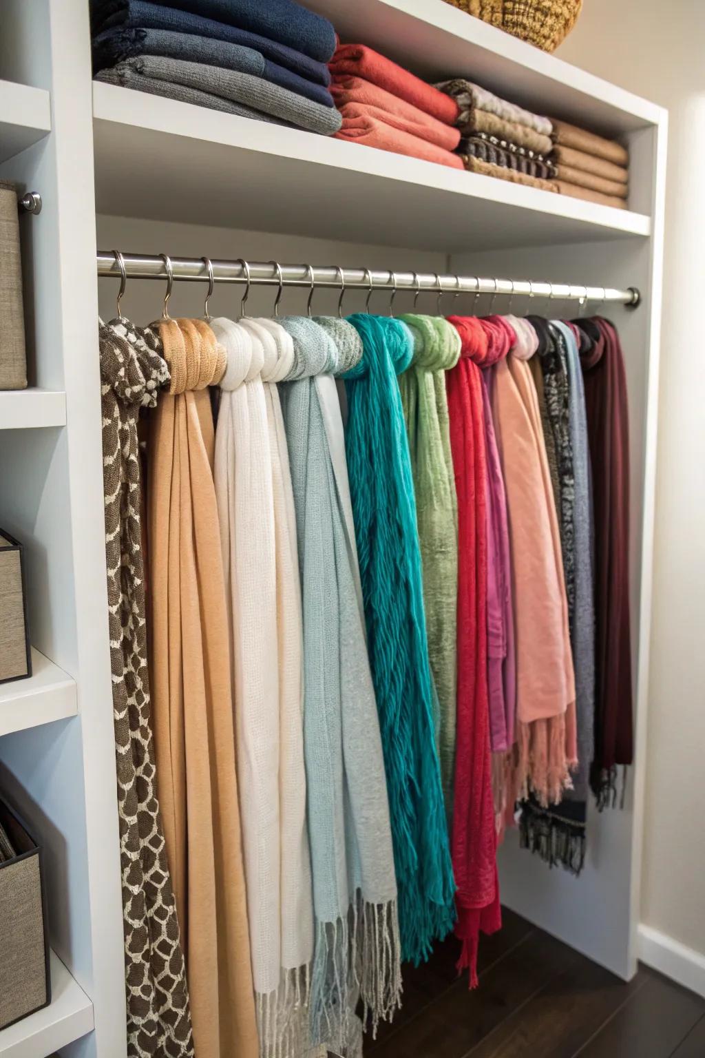 Slide-out racks deliver convenience and organization to scarf storage.