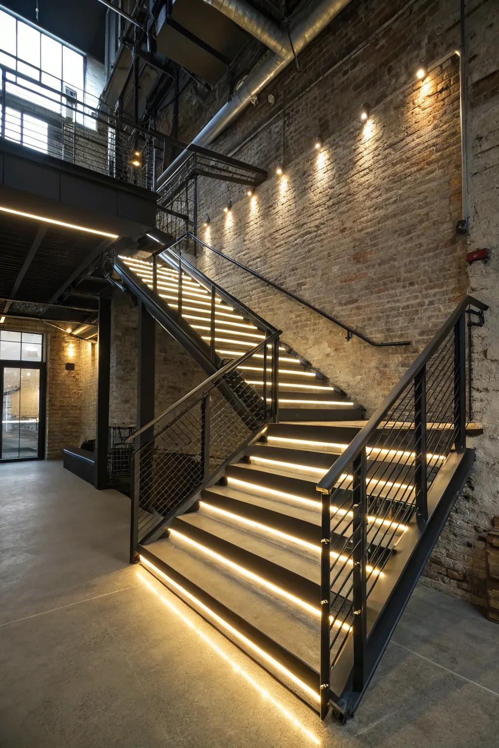 Striking stairway featuring LED ribbon lighting