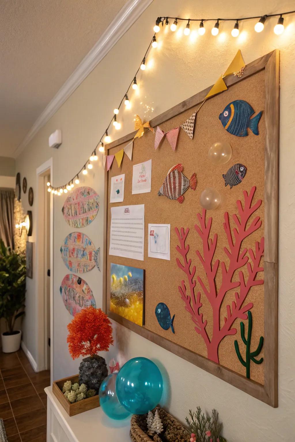 An ocean-themed bulletin board for underwater explorations.