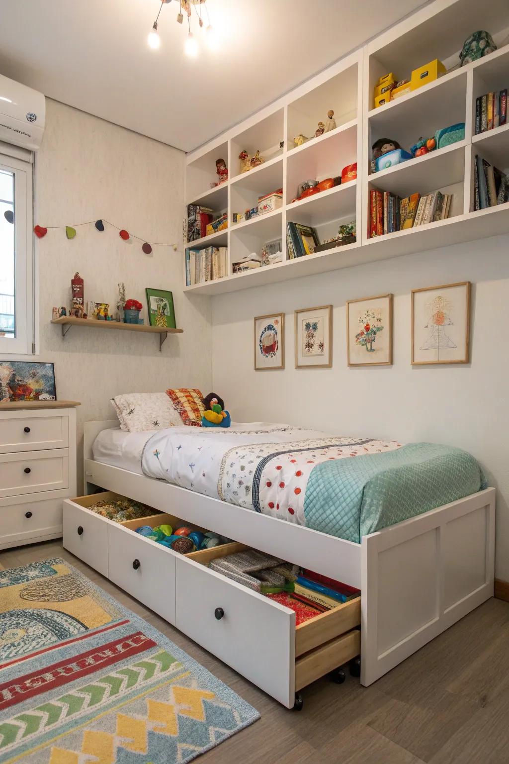Creative repository resolutions that sustain organization within children's chambers.