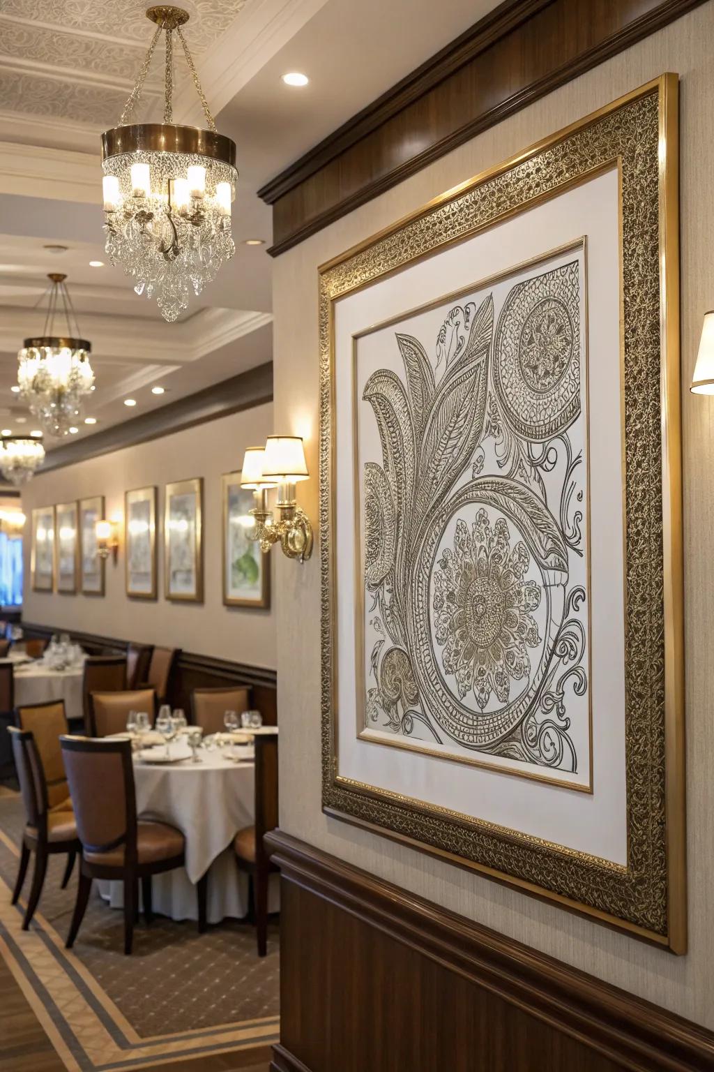Contribute a hint of luxury through metallic linear artwork.