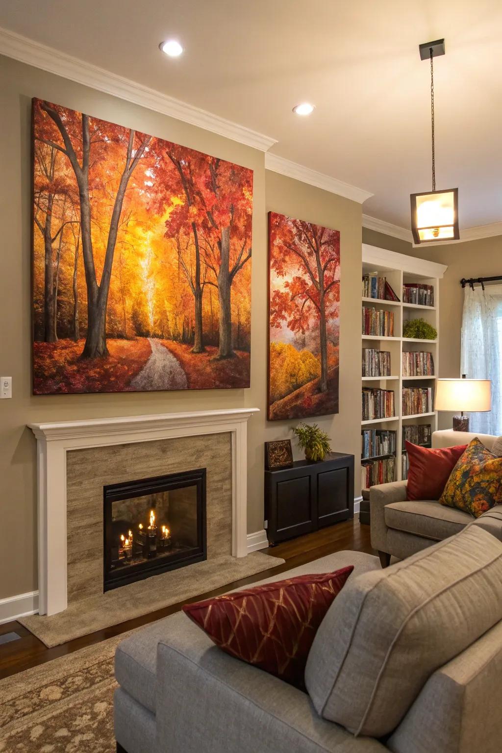 Fall-themed wall art that complements the seasonal decor beautifully.