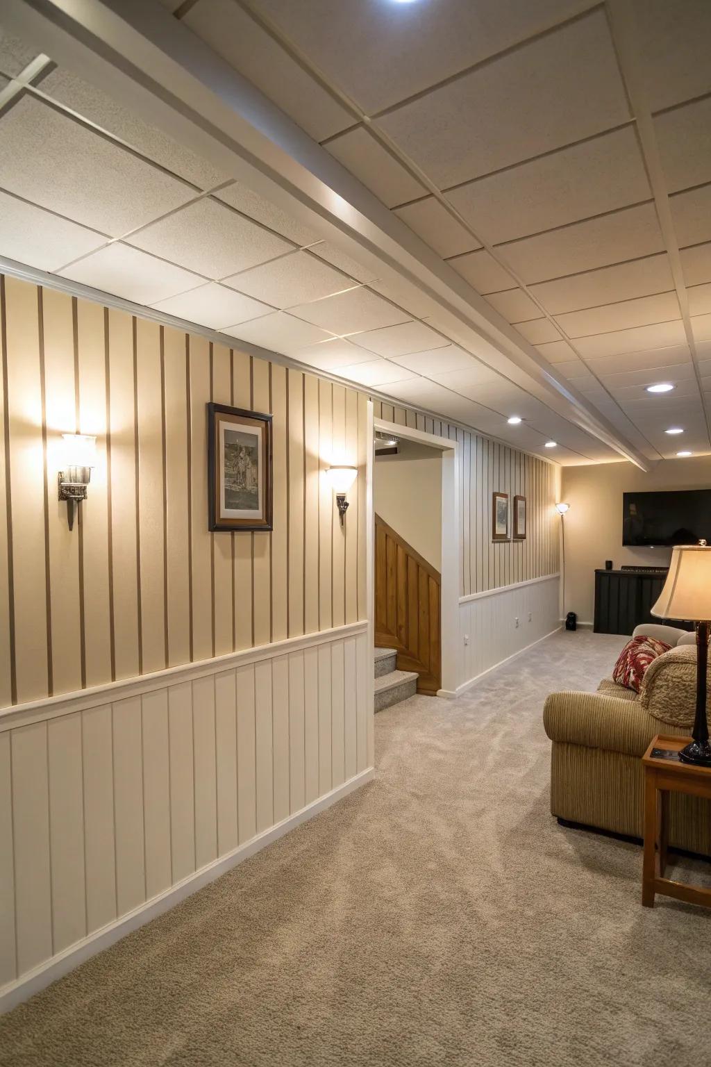 Upright paneling gives the illusion of more elevated walls.