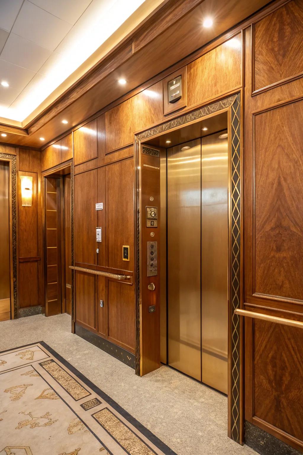 Custom carpentry imbues elevator interiors with a tailored charm.