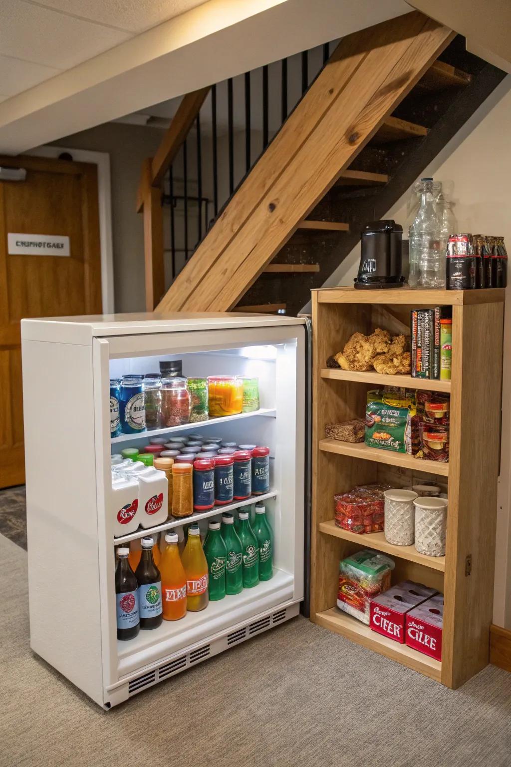 Stay refreshed with a convenient mini fridge stocked with your favorites.