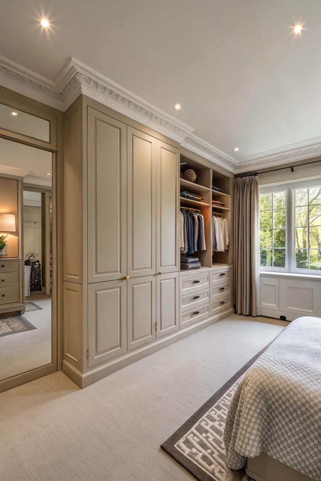 This contemporary bedroom is kept clutter-free thanks to built-in storage.